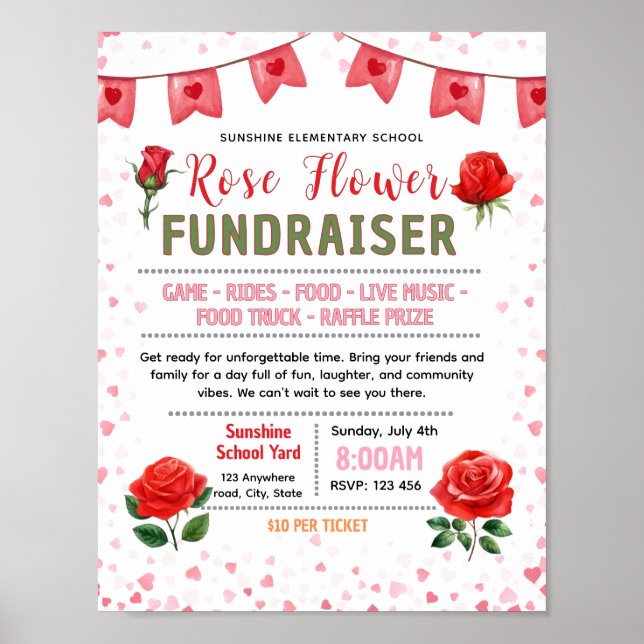 Redigerbar rosblomma rea fundraiser flygblad poster (Framsidan)