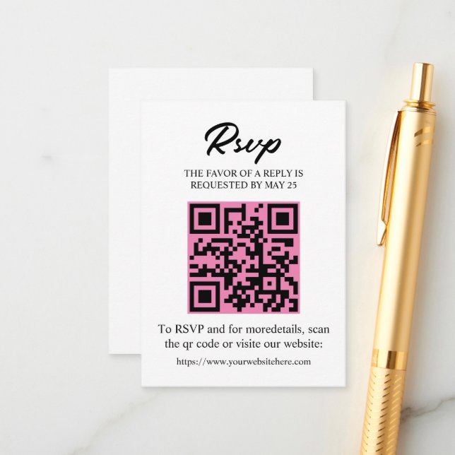 Redigerbar RSVP-kort med QR-kod, inbjudan insats (Fram/Back In Situ)