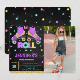 Redigerbar rullskridsko födelsedags foto inbjudan