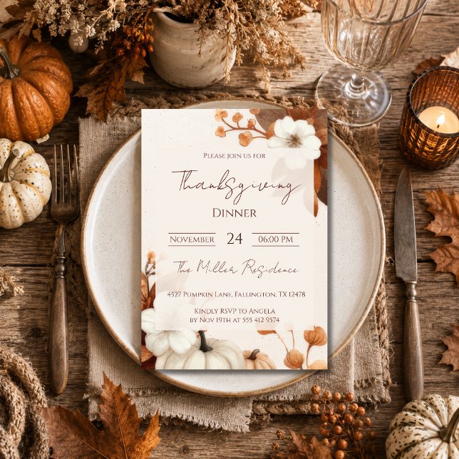 Redigerbar Rustik Höst Thanksgiving Middagsinbjuda Inbjudningar (Skapare uppladdad)