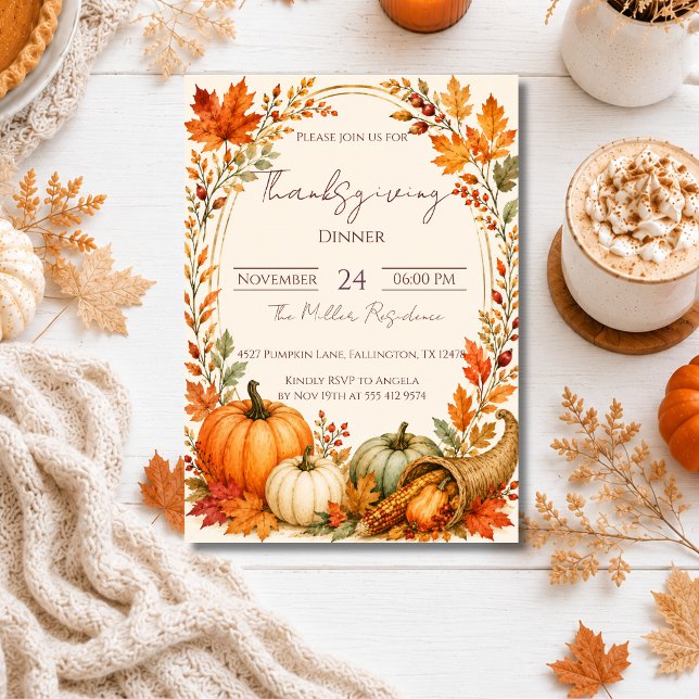 Redigerbar Rustik Höst Thanksgiving Middagsinbjuda Inbjudningar (Skapare uppladdad)