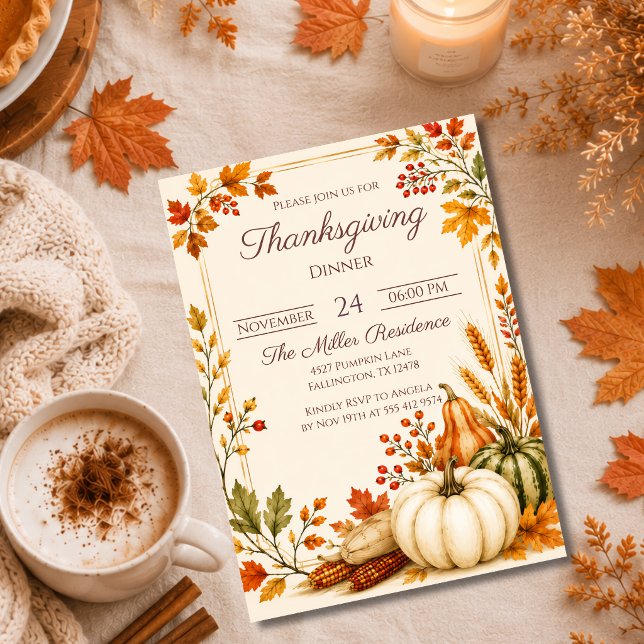 Redigerbar Rustik Höst Thanksgiving Middagsinbjuda Inbjudningar (Skapare uppladdad)