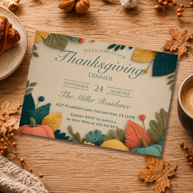 Redigerbar Rustik Höst Thanksgiving Middagsinbjuda Inbjudningar (Skapare uppladdad)