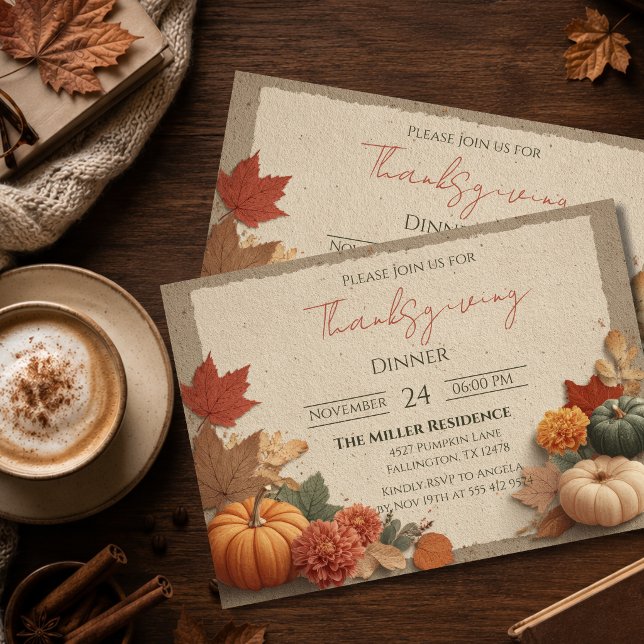Redigerbar Rustik Höst Thanksgiving Middagsinbjuda Inbjudningar (Skapare uppladdad)