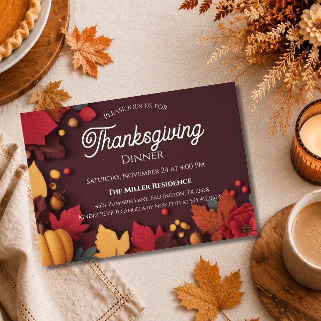 Redigerbar Rustik Höst Thanksgiving Middagsinbjuda Inbjudningar (Skapare uppladdad)