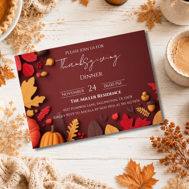 Redigerbar Rustik Höst Thanksgiving Middagsinbjuda Inbjudningar (Skapare uppladdad)