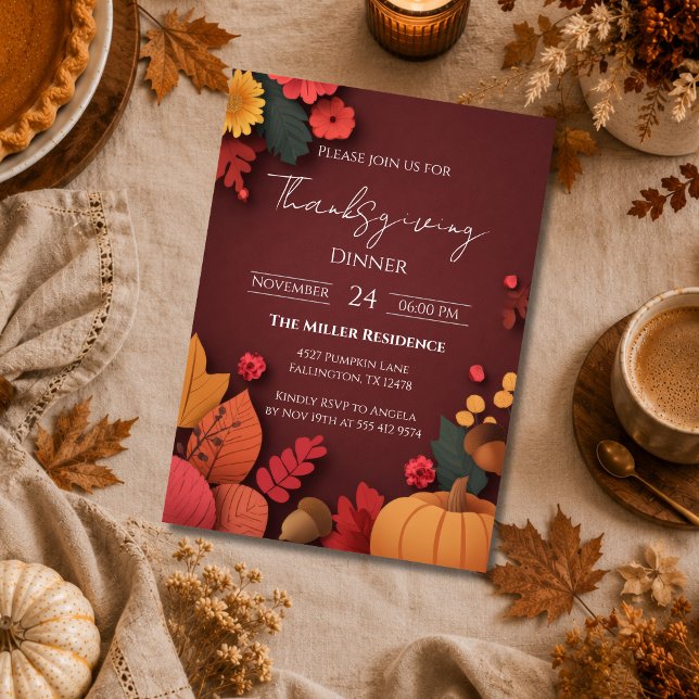 Redigerbar Rustik Höst Thanksgiving Middagsinbjuda Inbjudningar (Skapare uppladdad)