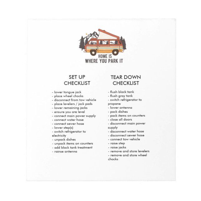 Redigerbar RV-släpningskonfiguration och checklist Anteckningsblock (Framsida)