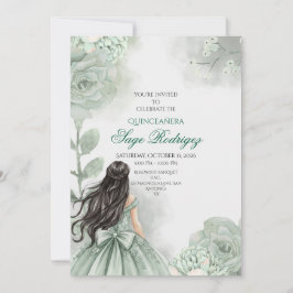 Redigerbar Sage Grönt Quinceañera-inbjudan Inbjudningar