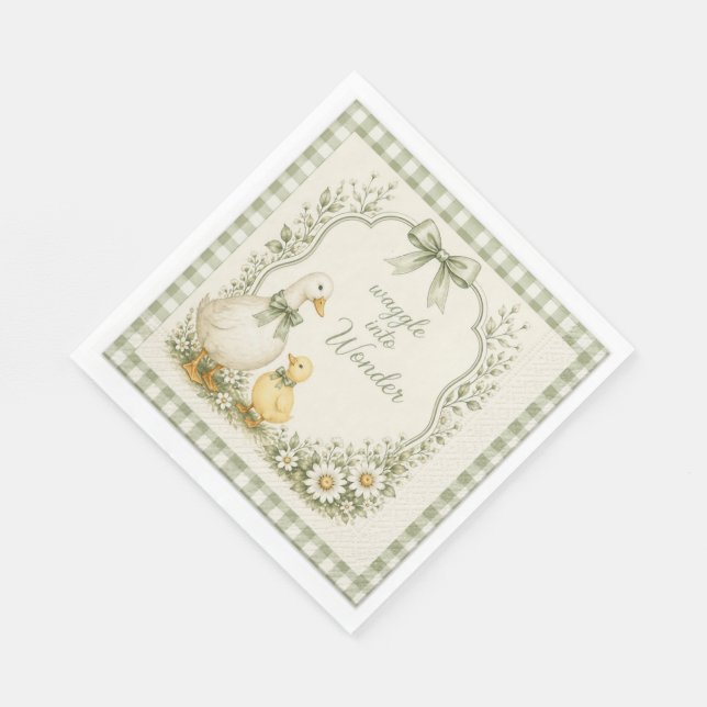 Redigerbar Sagegrön Blommig vintage anktema Pappersservett (Hörn)