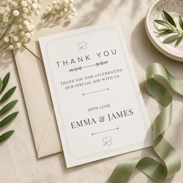 Redigerbar Sagegrön Minimal Tacksamhetskort OSA Kort (Elegant sage green thank you card for your modern garden wedding celebration.)