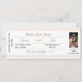 Redigerbar Save the Date Boarding Pass Bröllopsfot Inbjudningar