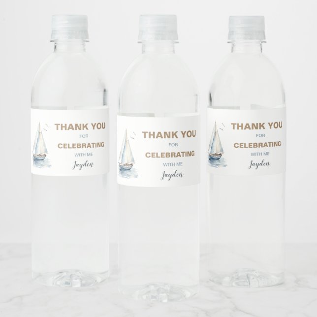 Redigerbar segelbåt-Vattenflaska - blått Vattenflaskor Etikett (Flaskor)