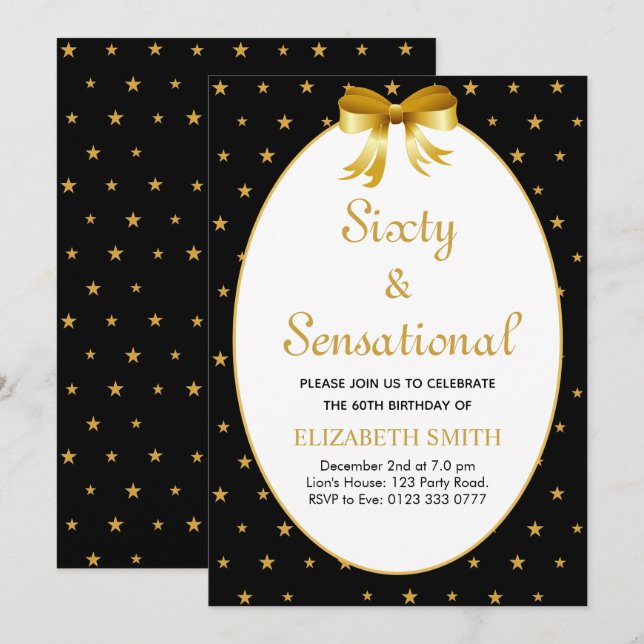 Redigerbar sextio och sensationell med gyllene stj inbjudningar (Fram/baksida)