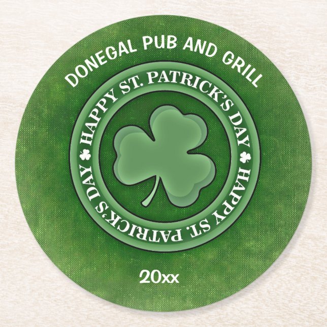Redigerbar Shamrock St Patricks Day Underlägg Papper Rund (Framsidan)