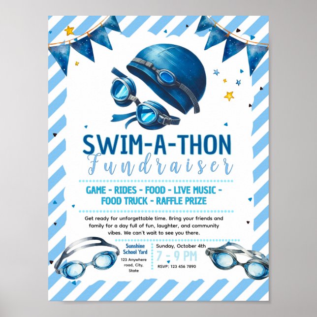 Redigerbar simma a thon-insamlingsflygblad poster (Framsidan)