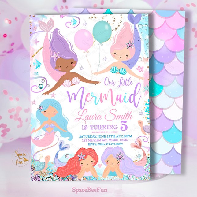 Redigerbar Sjöjungfru Födelsedagsfest inbjudan und (Mermaid,Birthday Party,Invitation mermaid,Sea Mermaid,Party invite,Under The Sea,Pool Magical party,)