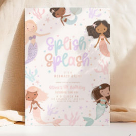 Redigerbar Sjöjungfru, inbjudan till födelsedag, S