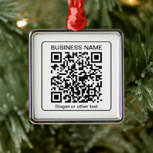 Redigerbar skannerbar QR-kod + ditt företag Namn Julgransprydnad Metall