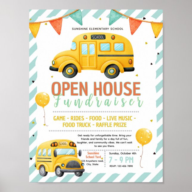 Redigerbar skolbuss fundraiser flygblad poster (Framsidan)