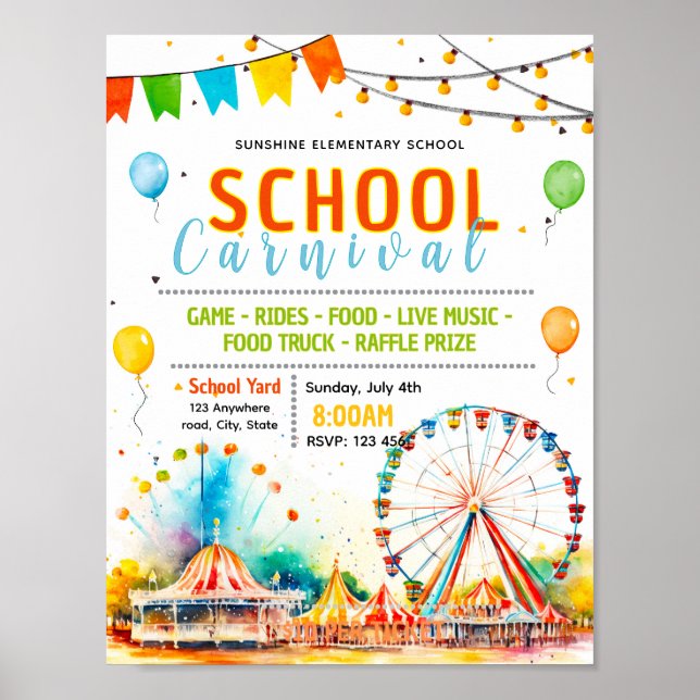 Redigerbar skolfest fundraiser flygblad poster (Framsidan)
