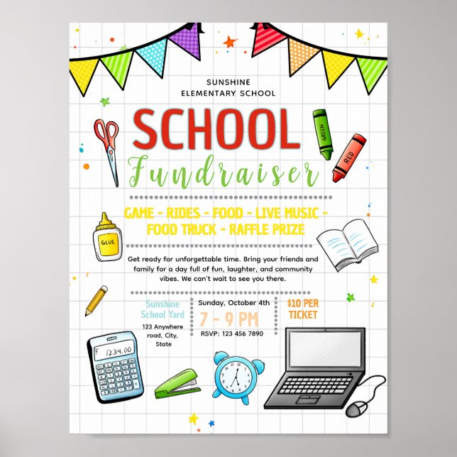 Redigerbar skolflygblad för öppen dag fundraiser poster (Framsidan)