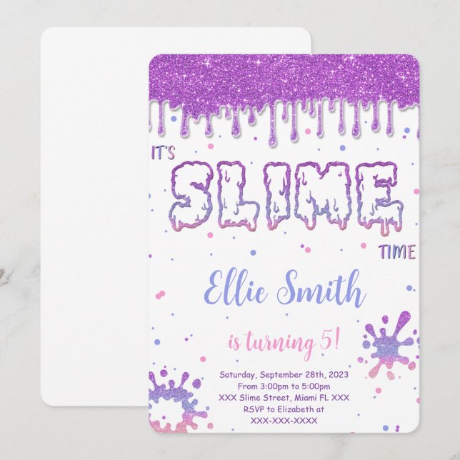 Redigerbar slime-inbjudan inbjudningar (Fram/baksida)