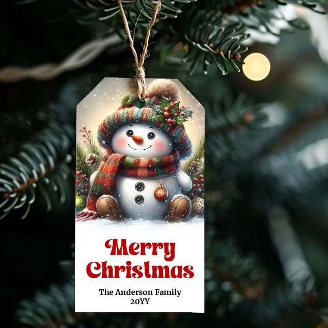 Redigerbar Snömannen Barn Presentkort Personlig Ju Presentetikett (Editable Snowman Kids Gift Tag Personalized Christmas Label

)