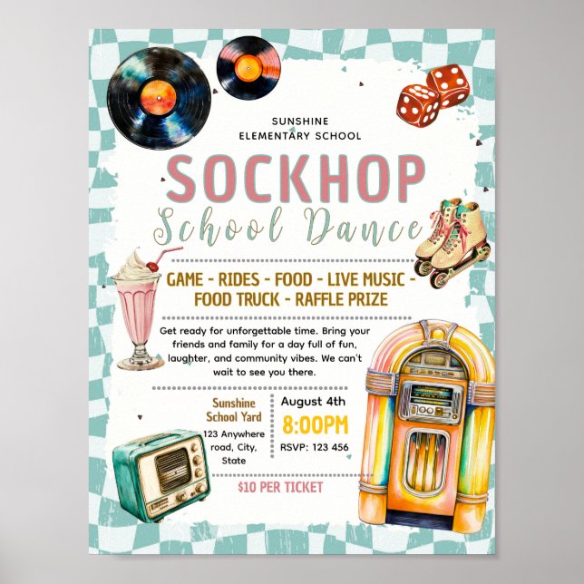 Redigerbar Sock hop 50s fundraiser flygblad Poster (Framsidan)