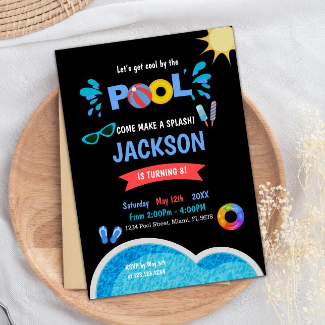 Redigerbar sommar Vatten Party Inbjudan (Water sunglass Ice cream Pool Birthday Invitations)