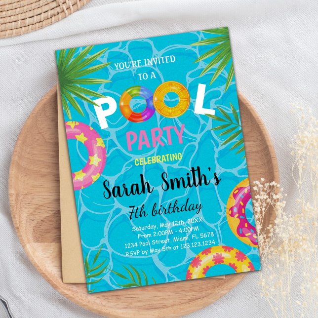 Redigerbar sommartid Simma Party Inbjudan för barn (Pool Birthday Invitations)