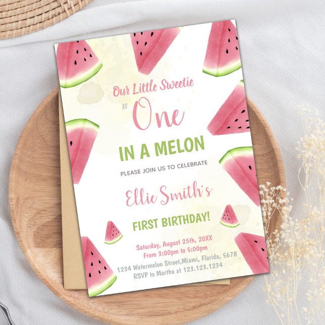 Redigerbar sommarutskrivbar Party Inbjudningar (1st Birthday Watermelon Birthday Invitations)