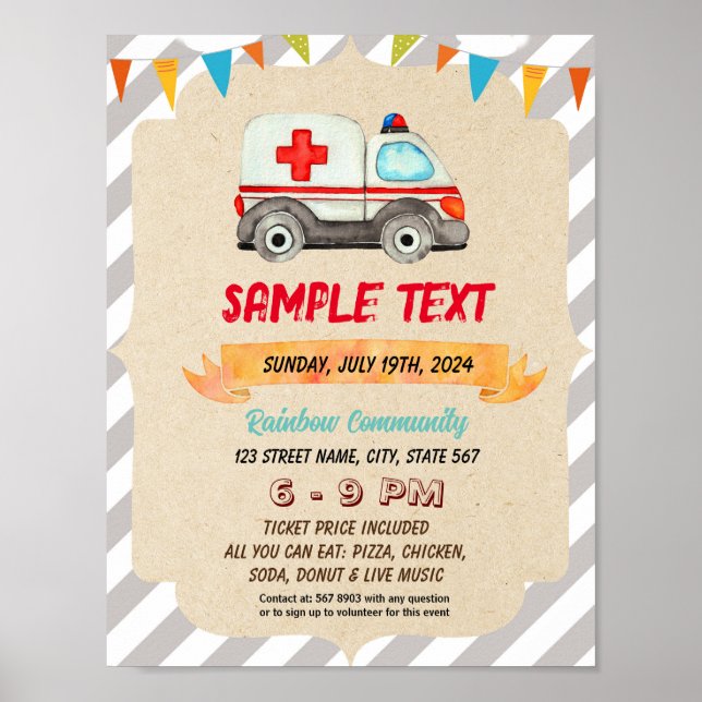 Redigerbar söt ambulans tema flygblad poster (Framsidan)