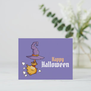 Redigerbar söt Halloween-kvast postkort Helg Vykort