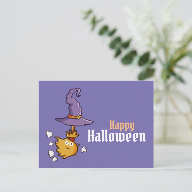 Redigerbar söt Halloween-kvast postkort Helg Vykort (Stående Fram)