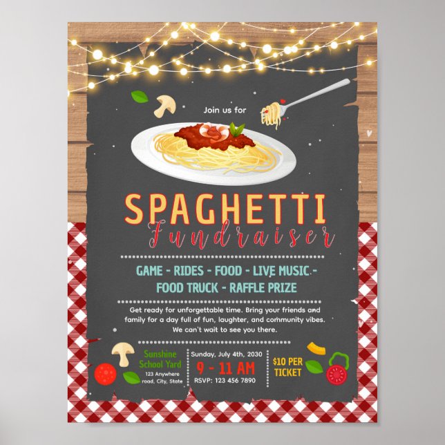 Redigerbar spaghettifundraisingaffisch poster (Framsidan)