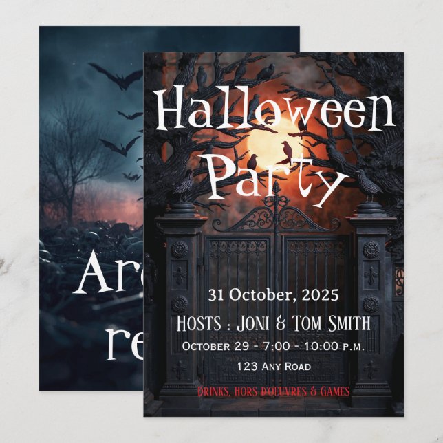 Redigerbar spöklik grind Halloween-fest inbjudan (Fram/baksida)
