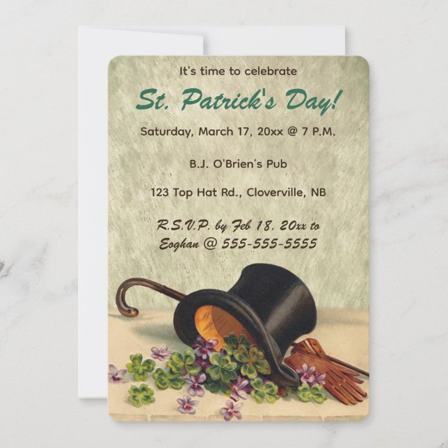 Redigerbar St Patricks Day-inbjudan med toppmössa, Inbjudningar (Framsida)