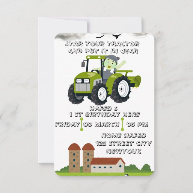 Redigerbar Starta din traktor 1-årsdag Animerad  (Framsida)