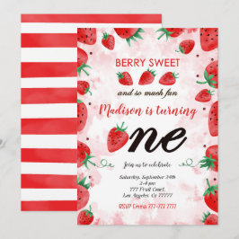 Redigerbar Strawberry Födelsedagsinbjudan Inbjudningar