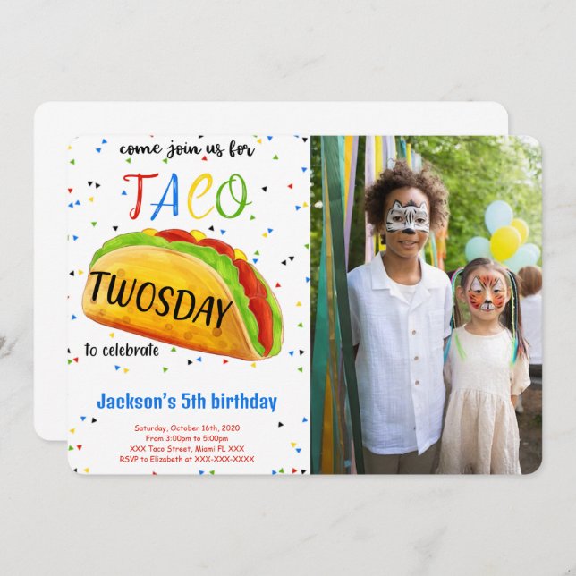 Redigerbar Tacon Födelsedagsfoto Inbjudan (Fram/baksida)