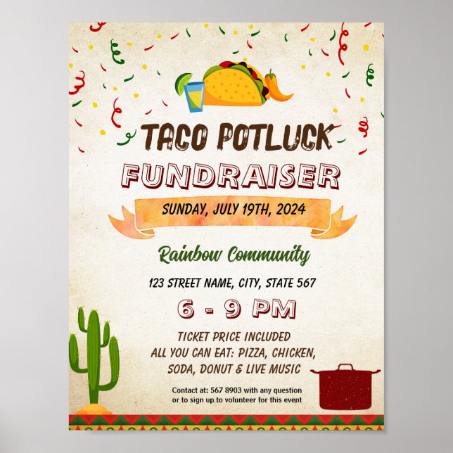 Redigerbar tako-potluck-flygare poster (Framsidan)