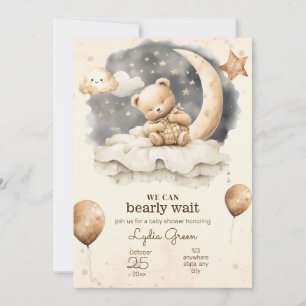 Redigerbar Teddybjörn baby shower Könsneutral Inbjudningar