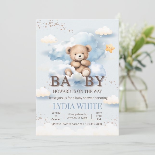 Redigerbar Teddybjörn Bebis Shower Kan Knappast Vä Inbjudningar (Stående Fram)