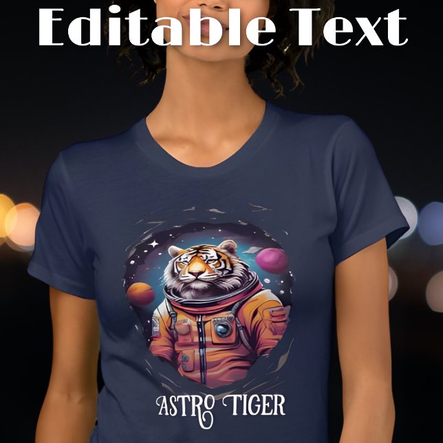Redigerbar text för färgstark astronauttiger t shirt (Skapare uppladdad)