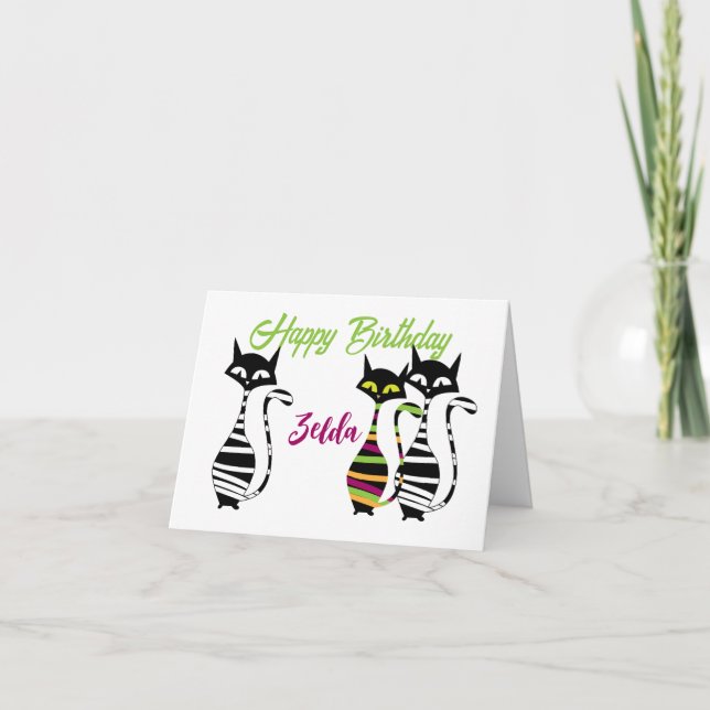 Redigerbar text för moderna Mid Century Cats Kort (Framsida)