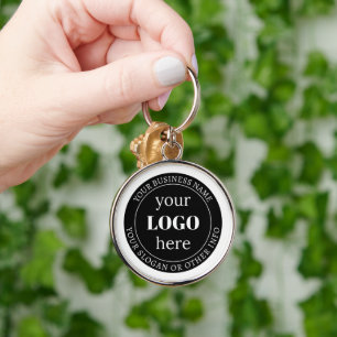 Redigerbar text och Logotyp eller annan design Rund Silverfärgad Nyckelring