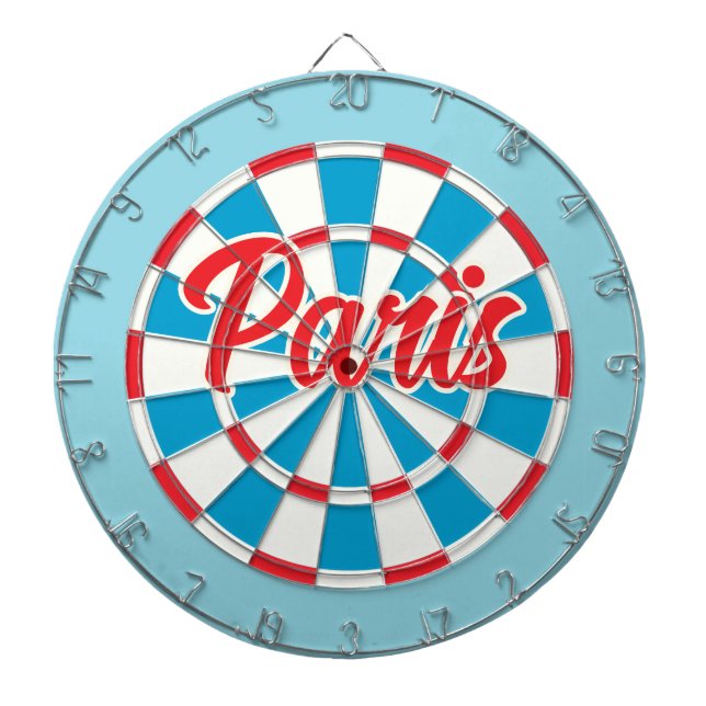 Redigerbar text Retro för PARIS Blue White och Red Darttavla (Framsidan)