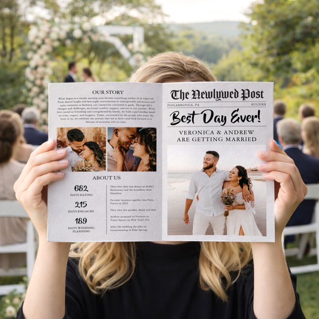 Redigerbar tidningsbröllopsprogram vikbar mall reklamblad (Skapare uppladdad)