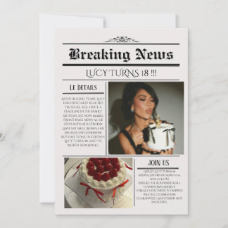 Redigerbar tidningsfödelsedagsinbjudan  inbjudningar